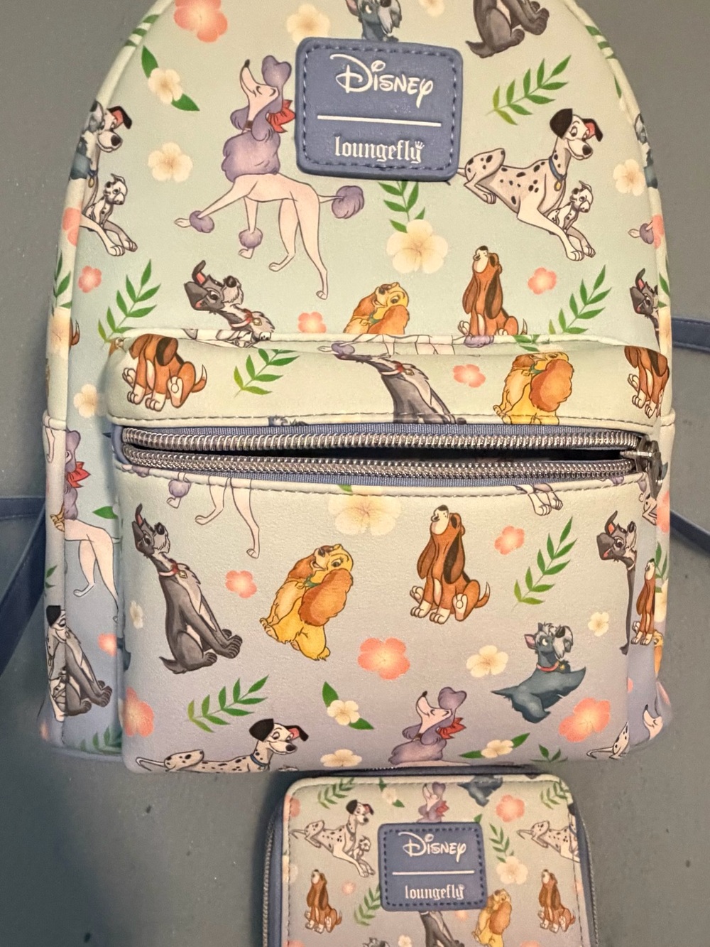 Disney Dogs Loungefly backpack with matching wallet.